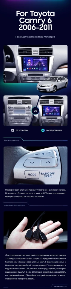 Штатная магнитола Teyes CC3 2K 4/64 Toyota Camry 6 XV 40 (2006-2011) 10" F5