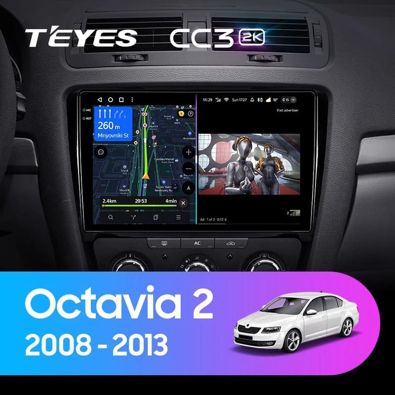 Штатная магнитола Teyes CC3 2K 6/128 Skoda Octavia 2 A5 (2008-2013) (10 inch Universal)