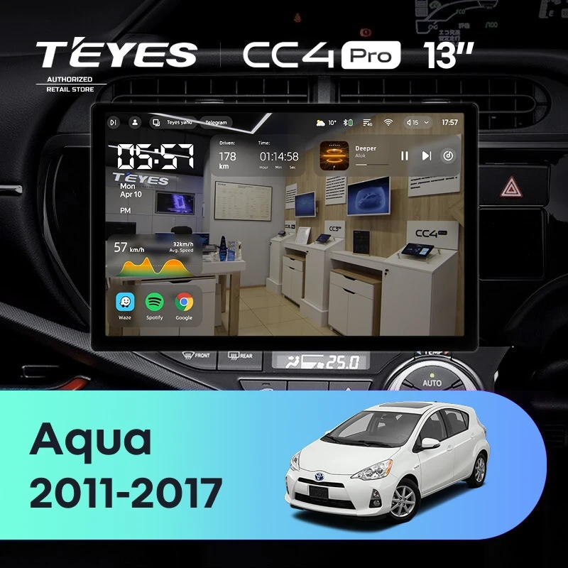 Штатная магнитола Teyes CC4 Pro 8/128 Toyota Aqua (2011-2017) Правый руль (13")