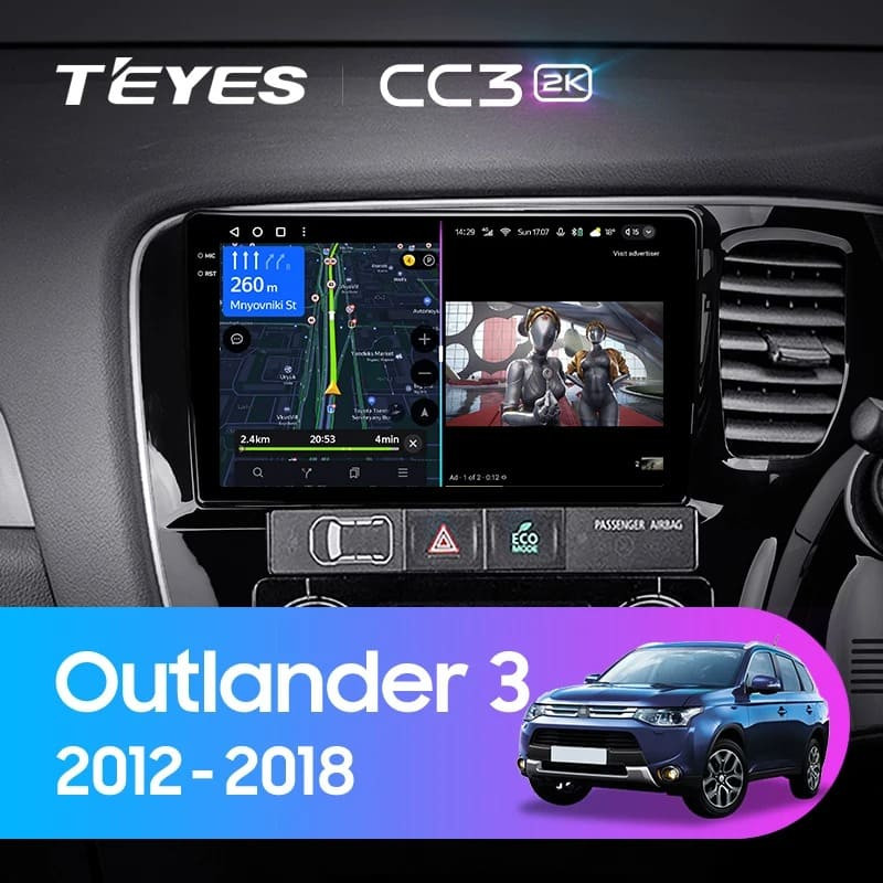 Штатная магнитола Teyes CC3 2K 4/64 Mitsubishi Outlander 3 GF0W GG0W (2012-2018) Тип-A Правый руль