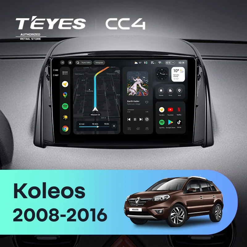 Штатная магнитола Teyes CC4 6/64 Renault Koleos (2008-2016) Тип-A