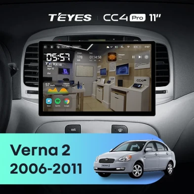 Штатная магнитола Teyes CC4 Pro 8/128 Hyundai Verna 2 (2006-2011) (11")