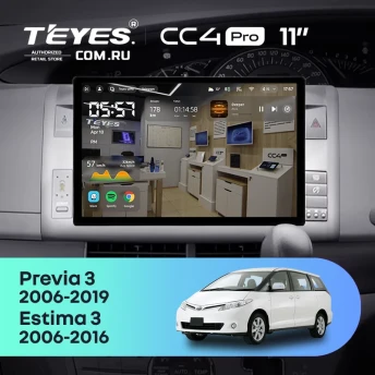 Штатная магнитола Teyes CC4 Pro 8/128 Toyota Estima AHR20 XR50 3 (2006-2016) Правый руль (11")