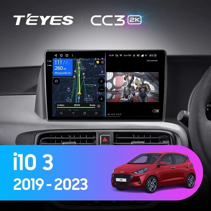 Штатная магнитола Teyes CC3 2K 6/128 Hyundai i10 3 (2019-2023) Правый руль