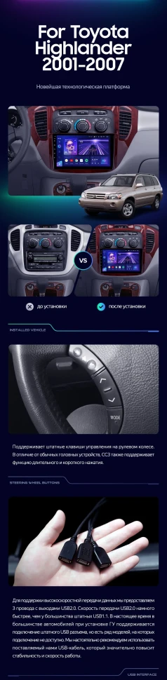 Штатная магнитола Teyes CC3 2K 360 6/128 Toyota Highlander 1 XU20 (2001-2007)