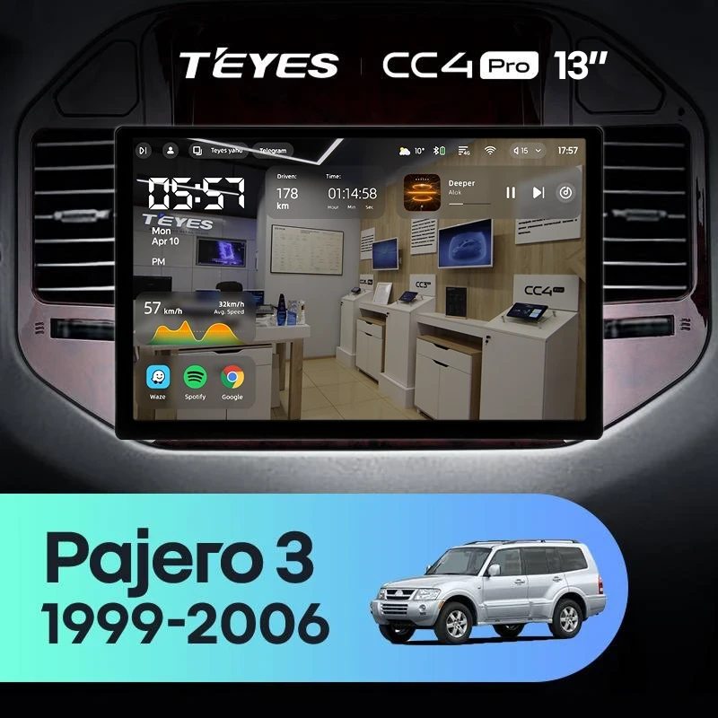 Штатная магнитола Teyes CC4 Pro 12/256 Mitsubishi Pajero 3 V70 V60 (1999-2006) (13")