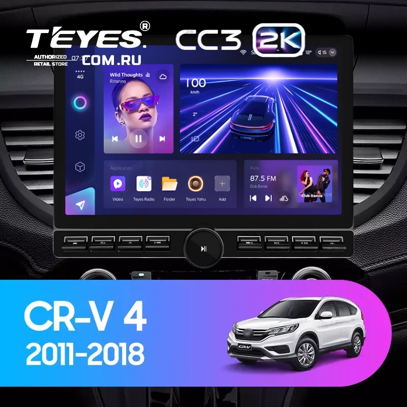 Штатная магнитола Teyes CC3 2K 6/128 Honda CR-V 4 RM RE (2011-2018) Тип-C (13" с кнопками) 9 inch