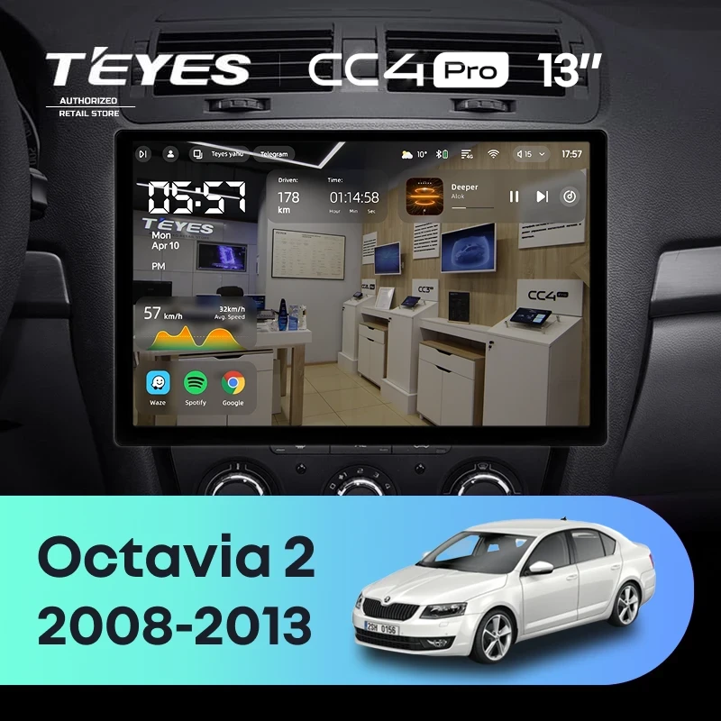 Штатная магнитола Teyes CC4 Pro 8/128 Skoda Octavia 2 A5 (2008-2013) (13") (10 inch Universal)