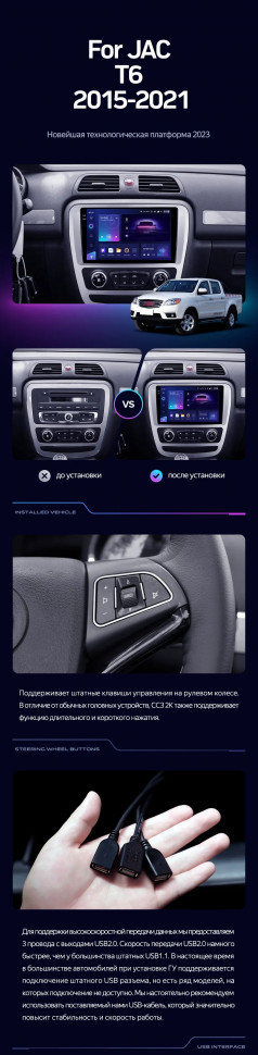 Штатная магнитола Teyes CC3L 4/64 JAC T6 (2015-2021)